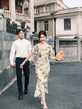 Warm Apricot Frosted Matte Stretch Mesh | Modern one-Pieces Qipao Dress (竹瑶)
