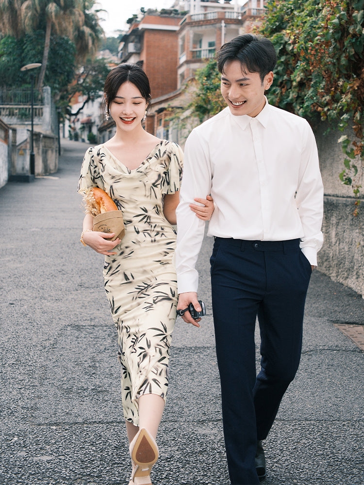 Warm Apricot Frosted Matte Stretch Mesh | Modern one-Pieces Qipao Dress (竹瑶)