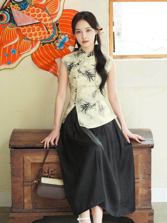 Beige Ramie Botanical Dye | Neo-Chinese Qipao Top(竹语)