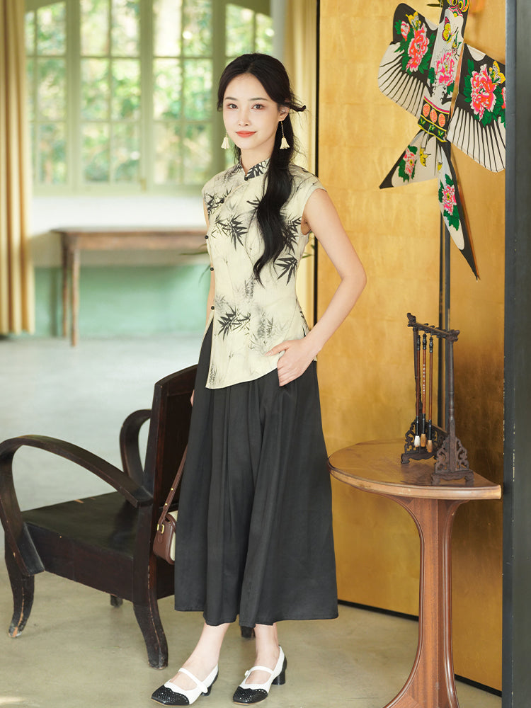 Beige Ramie Botanical Dye | Neo-Chinese Qipao Top(竹语)