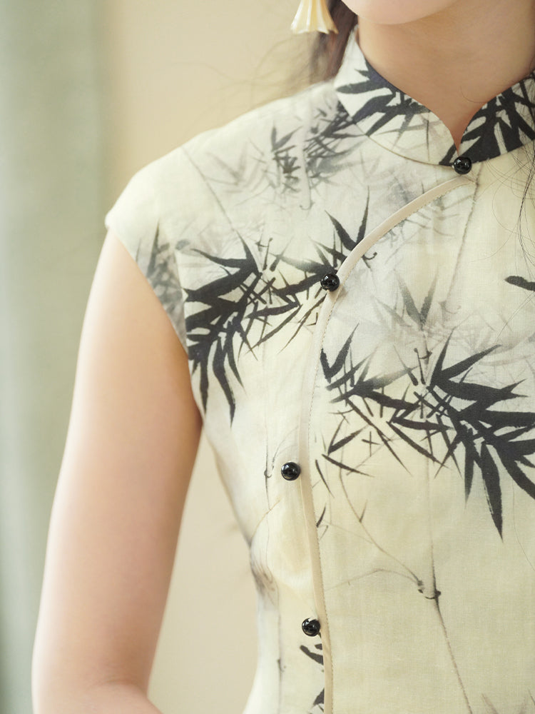 Beige Ramie Botanical Dye | Neo-Chinese Qipao Top(竹语)