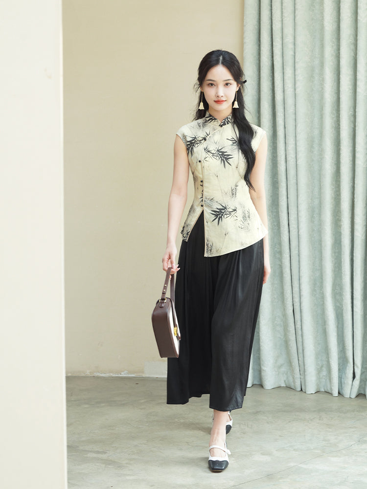 Beige Ramie Botanical Dye | Neo-Chinese Qipao Top(竹语)