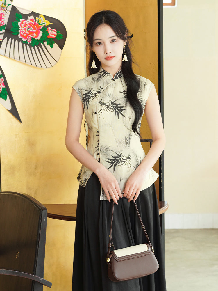 Beige Ramie Botanical Dye | Neo-Chinese Qipao Top(竹语)
