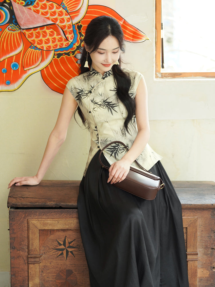 Beige Ramie Botanical Dye | Neo-Chinese Qipao Top(竹语)