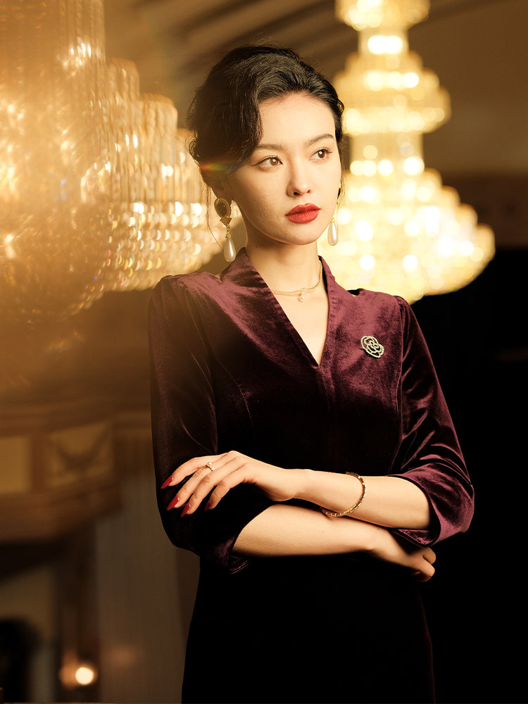 Deep Purple Velvet | Modernized Qipao Evening Dress（马莲）