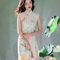 Colorful Lotus Flower Cotton and Linen Embroidery|Modern one-Pieces Qipao Dress（菡裳）