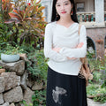 Milky White Long-Sleeve Knit | Contemporary Chinese-Inspired Top（南汐）