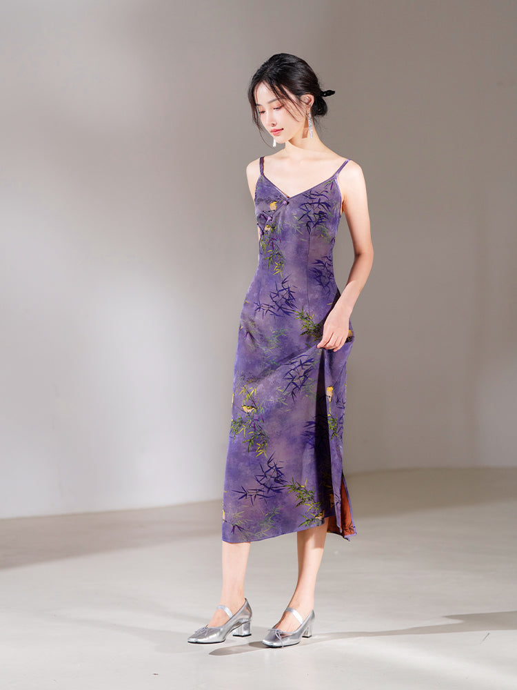Lilac purple|Modern one-Pieces spaghetti strap dress（馨竹）