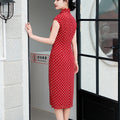 dark red polka dot|Modern one-Pieces Qipao Dress（舒萌）