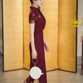 Burgundy Lace Embroidery | Modern one-Pieces Qipao Dress（绯颜）