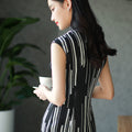black and white stripes|Modern one-Pieces Qipao Dress（香嵩）