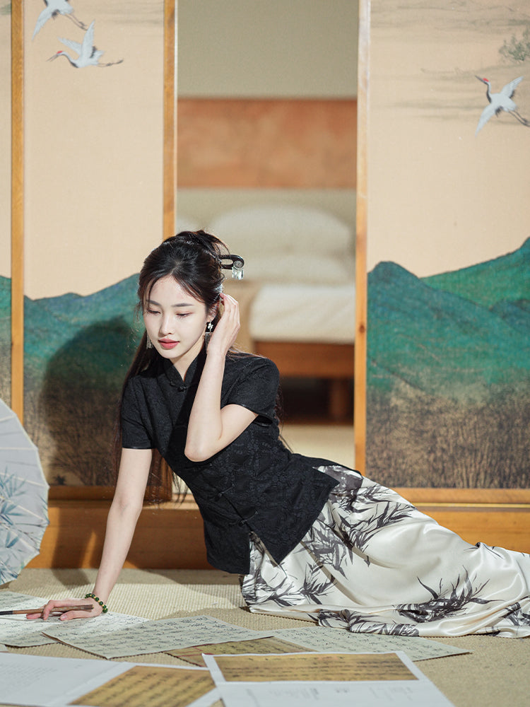 ink and black|Modern one-Pieces Chinese style shirt(月吟）