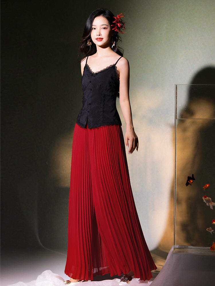Vibrant Red|Modern Pleated Trousers(舒影）
