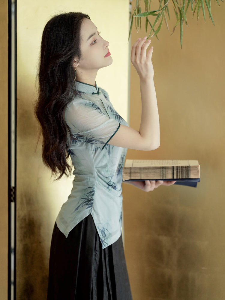 mint green|Modern one-Pieces Qipao top（竹青）