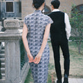 Dusty Blue Elastic Lace | Modern one-Pieces Qipao Dress（兰若）