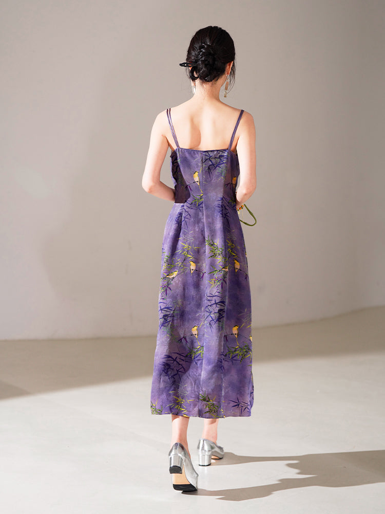 Lilac purple|Modern one-Pieces spaghetti strap dress（馨竹）