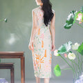 Colorful Lotus Flower Cotton and Linen Embroidery|Modern one-Pieces Qipao Dress（菡裳）
