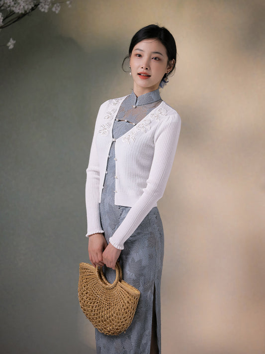 Goose Yellow   | Embroidered Knit Qipao Cardigan（诺洳）