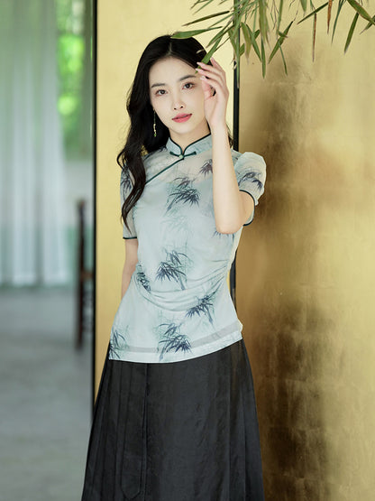 mint green|Modern one-Pieces Qipao top（竹青）