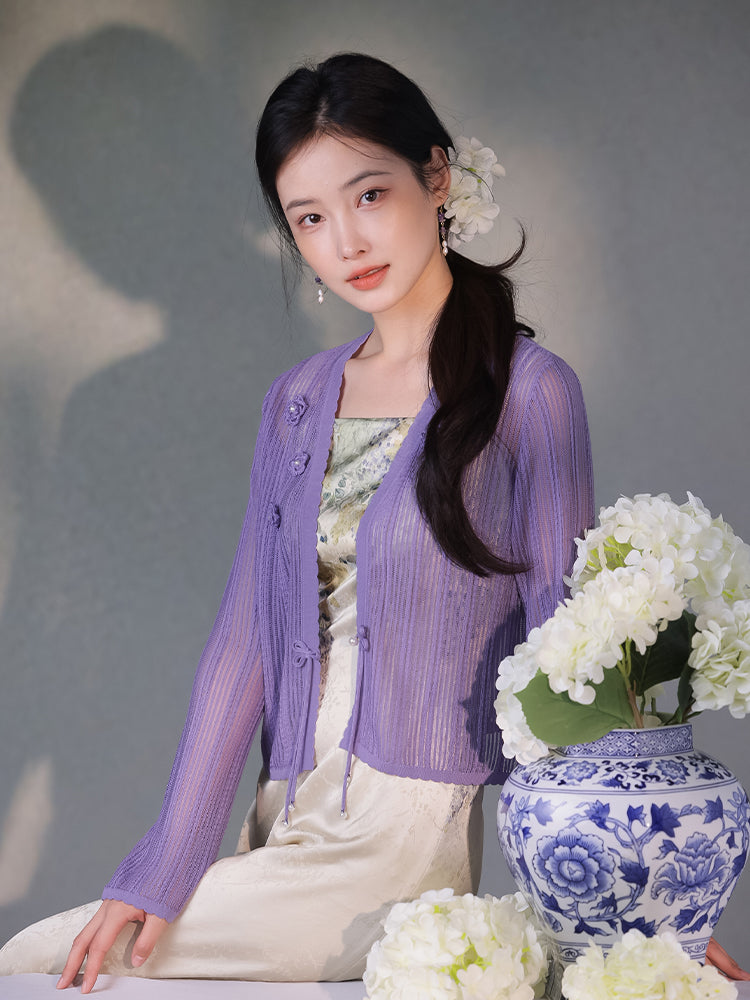 Knit Crochet|Micro Flared Sleeves Knit Cardigan(倾黎）