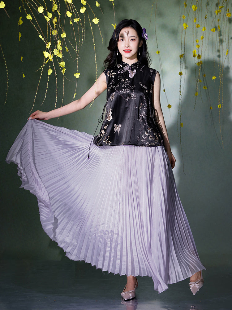 Light and airy simulated silk pleated half-skirt（翩羽）