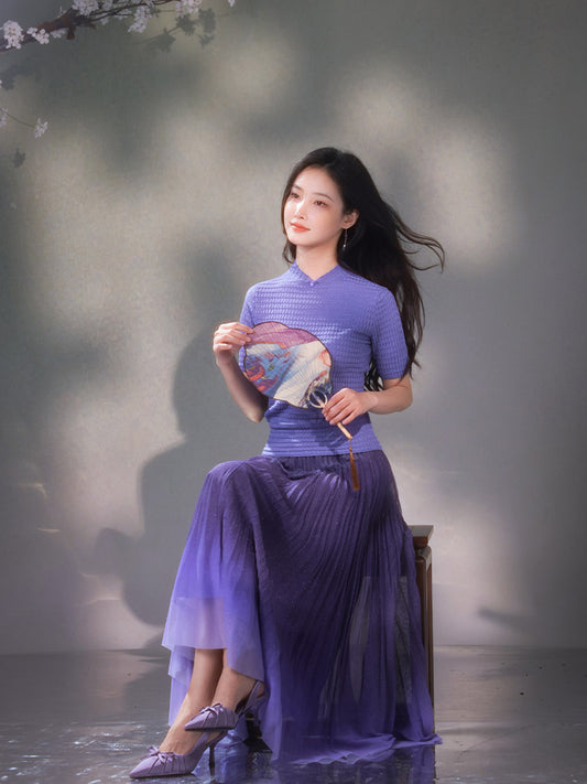 violets|Short Sleeve Qipao Top（罗芙）