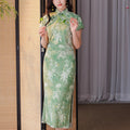 Tender Green Embroidered Lily Orchid | Modern one-Pieces Qipao Dress (杳卿)