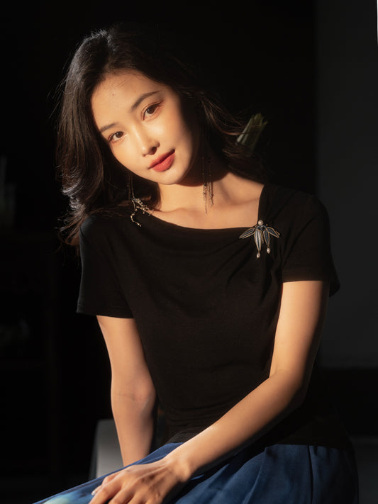 Ink and black| Modern one-Pieces Qipao blouse（昭隐）