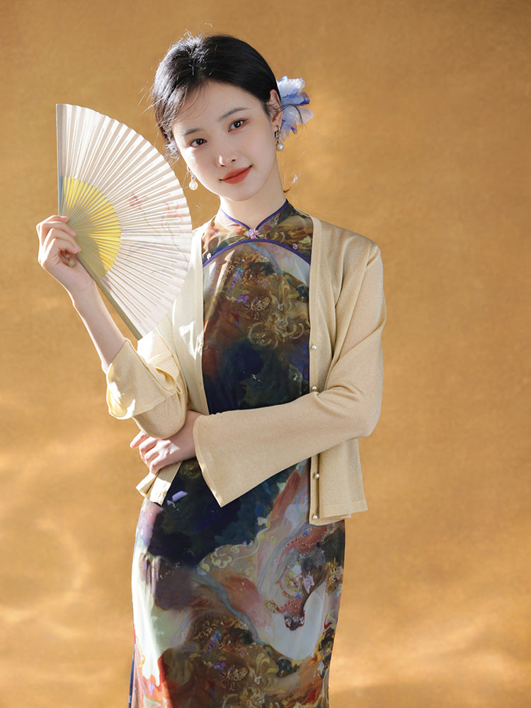 Ice Feeling Imported Metallic Glitter Yarn micro-knit cardigan（莎婳）