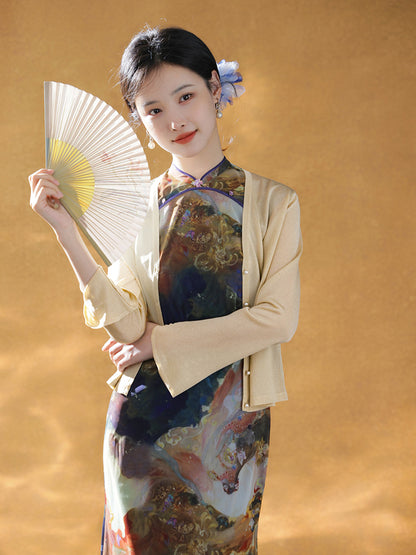 Ice Feeling Imported Metallic Glitter Yarn micro-knit cardigan（莎婳）