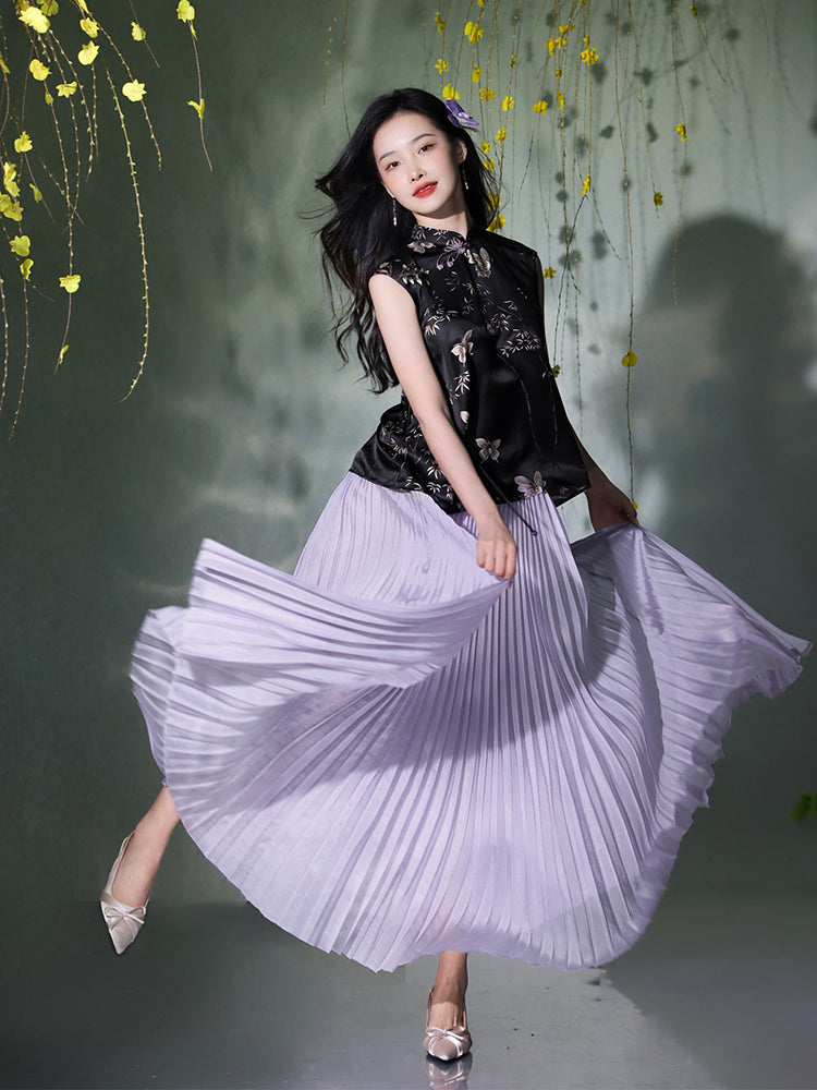 Light and airy simulated silk pleated half-skirt（翩羽）