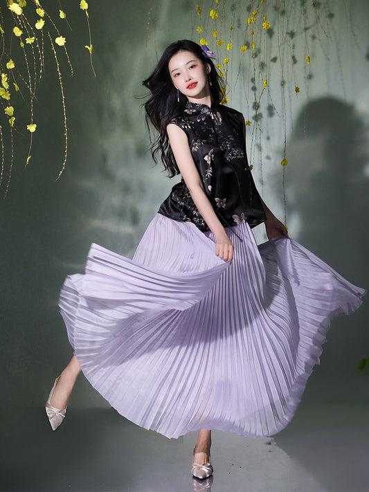 Light and airy simulated silk pleated half-skirt（翩羽）