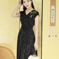 Ink and Black Embroidered Jacquard | Waist-Cinched Neo-Chinese Dresses (竹灵)