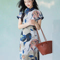 Floral Linen-Textured Chiffon | Modern one-Pieces Qipao Dress (梦虞)