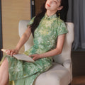 Tender Green Embroidered Lily Orchid | Modern one-Pieces Qipao Dress (杳卿)