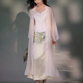 Pale Pink Silk Embroidered | Hanfu-Style Long Draped Cardigan (菲芸)