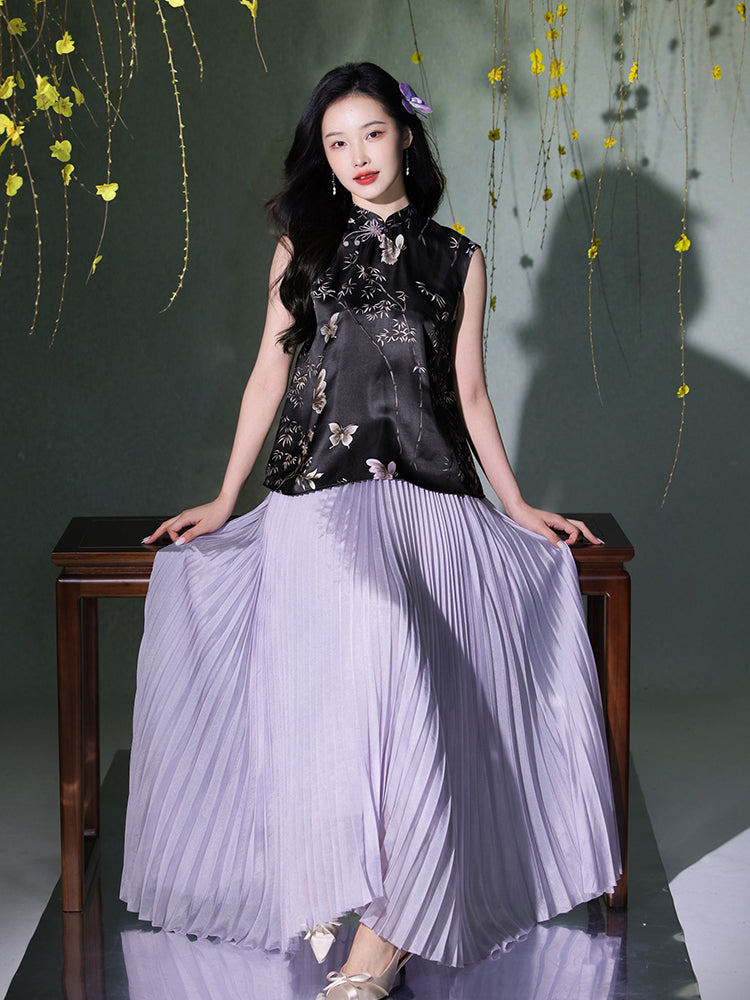 Light and airy simulated silk pleated half-skirt（翩羽）