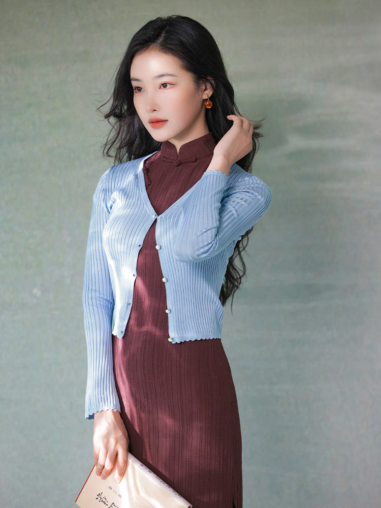 Natural Silk Acetate|flared sleeves Cardigan(俞麦)