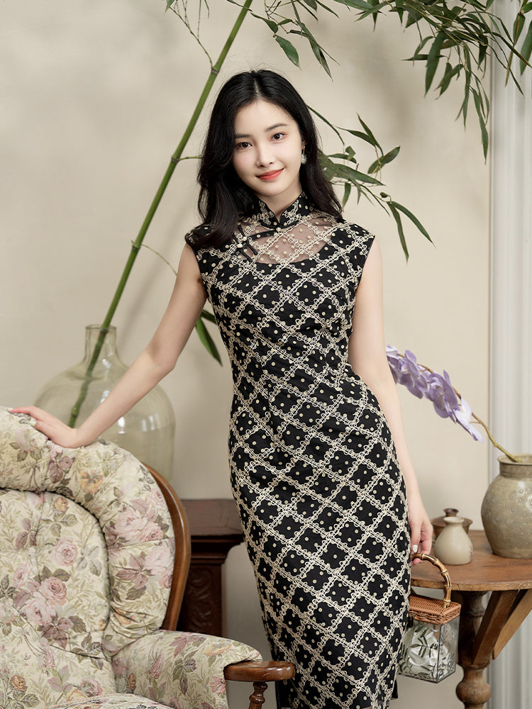 Caramel Diamond Lattice lace | Modern one-Pieces Qipao Dress（晗香）