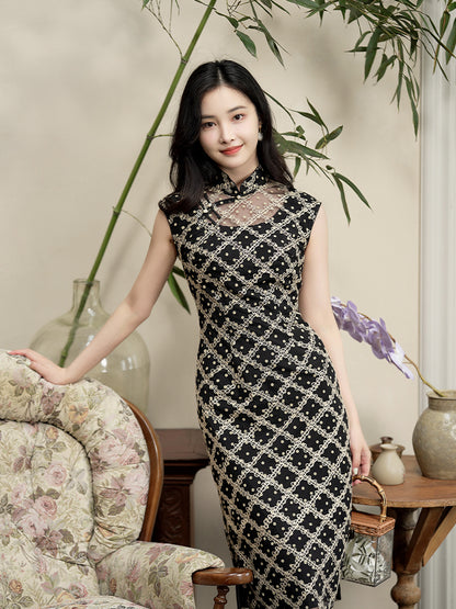 Caramel Diamond Lattice lace | Modern one-Pieces Qipao Dress（晗香）