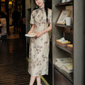 Milky white Butterfly Print | Modern one-Pieces Qipao Dress (蝶涯)