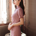 Pink and White Plaid Print|Modern one-Pieces Qipao Dress（容音）