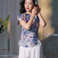 Blue, purple and orange coloring|Modern one-Pieces Qipao top（叶栀）