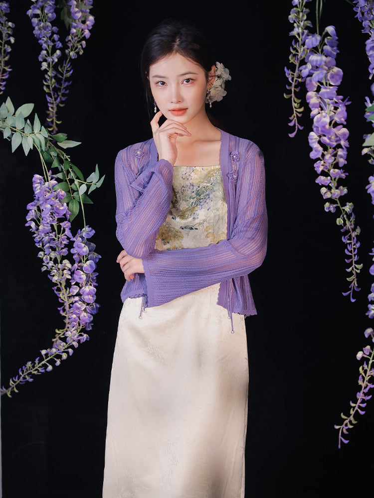 Knit Crochet|Micro Flared Sleeves Knit Cardigan(倾黎）