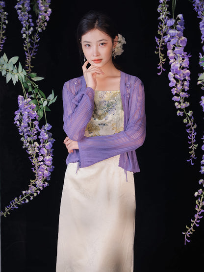 Knit Crochet|Micro Flared Sleeves Knit Cardigan(倾黎）