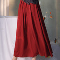navy blue|pleated long skirt（炽缇）