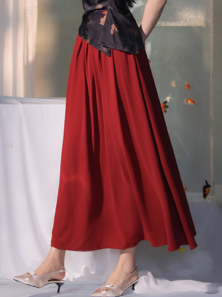 navy blue|pleated long skirt（炽缇）