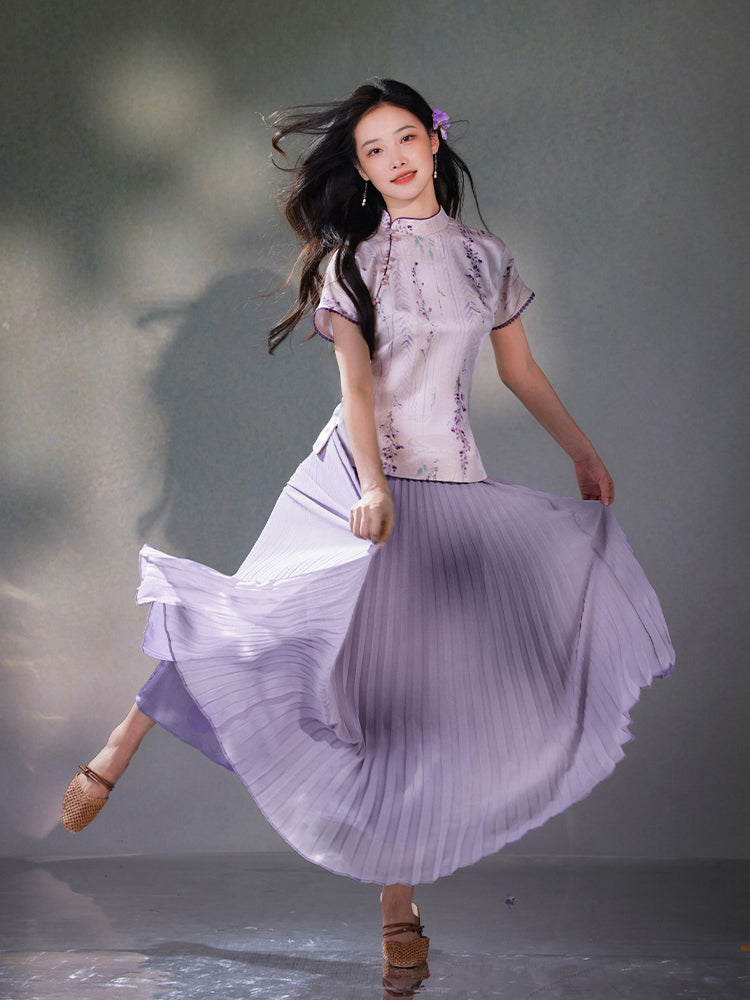 Light and airy simulated silk pleated half-skirt（翩羽）