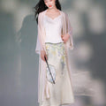 Pale Pink Silk Embroidered | Hanfu-Style Long Draped Cardigan (菲芸)