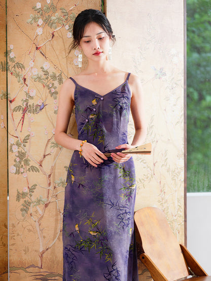 Lilac purple|Modern one-Pieces spaghetti strap dress（馨竹）